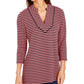 Charter Club Women's Striped 3/4-Sleeve Top  Red Size Medium