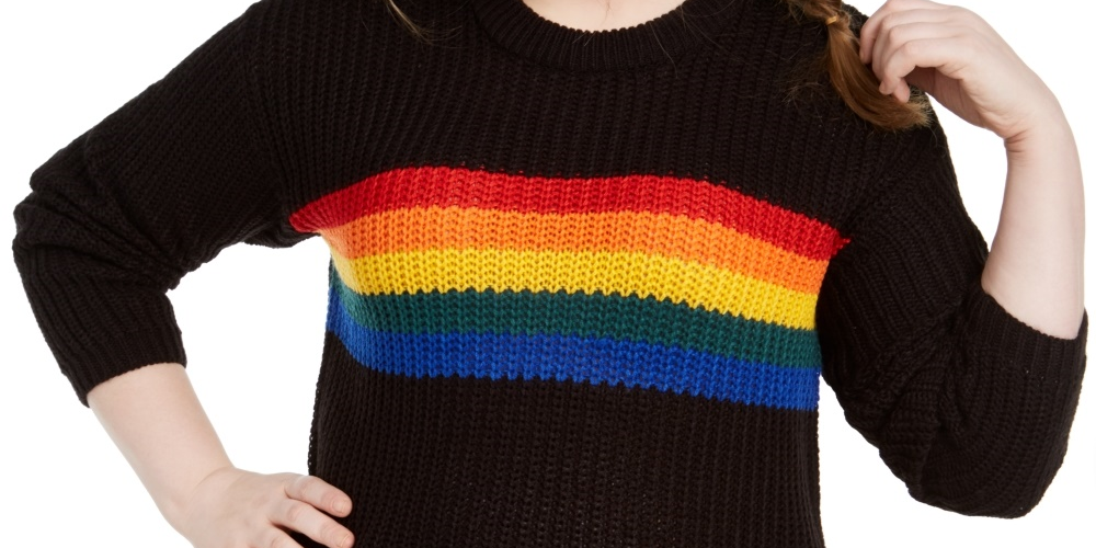 Planet Gold Trendy Plus Size Rainbow Sweater Black Size 2X