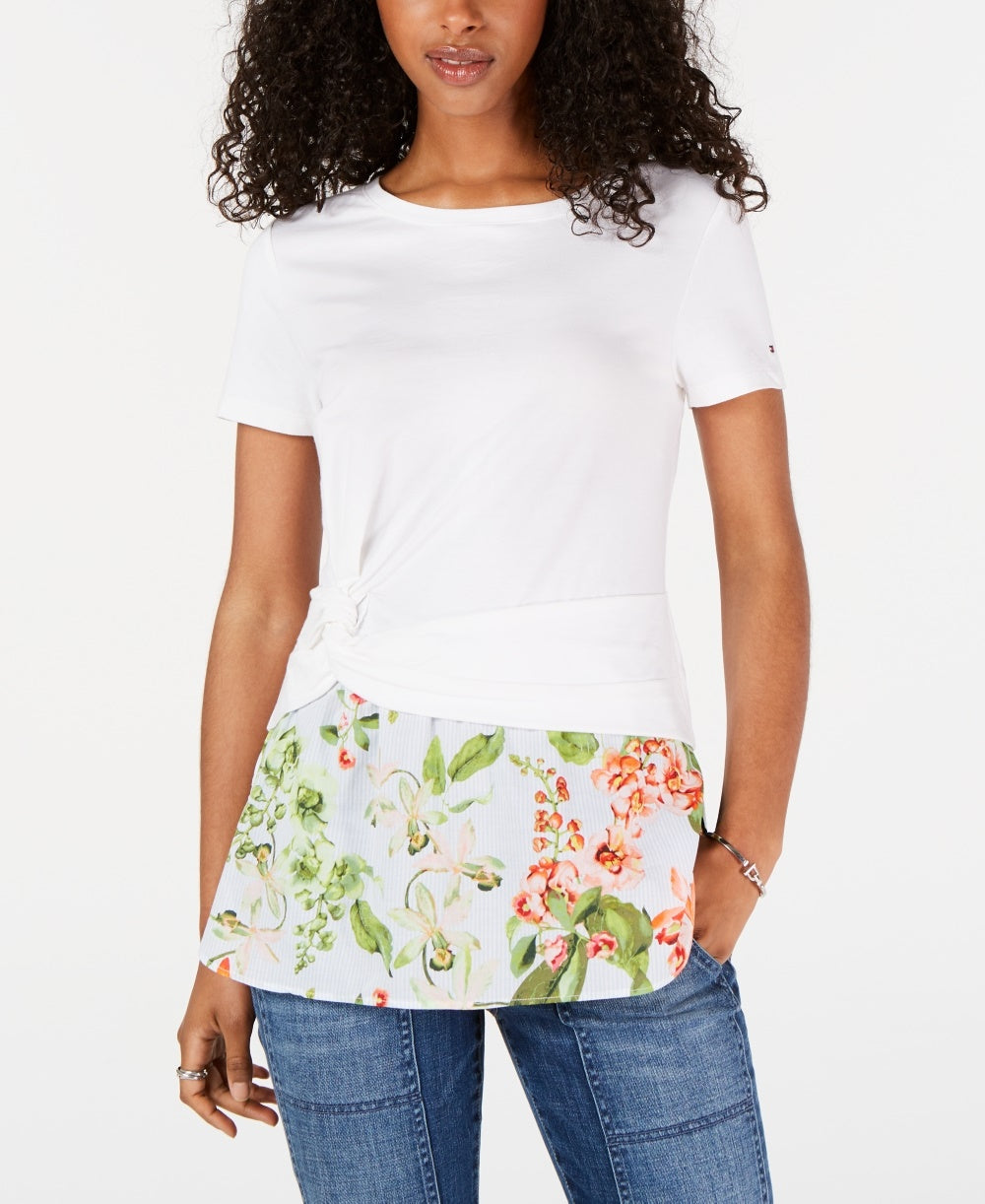 Tommy Hilfiger Women's Twist-Hem Layered-Look Top  White Size X-Large