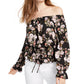 Ultra Flirt Juniors' Smocked Off-The-Shoulder Top Black Size Small
