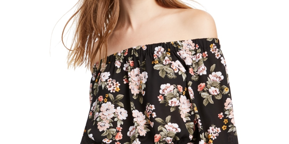 Ultra Flirt Juniors' Smocked Off-The-Shoulder Top Black Size Small