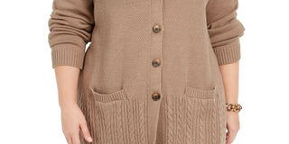 Karen Scott Women's Plus Size Ribbed Knit Cardigan Sweater Brown -0X