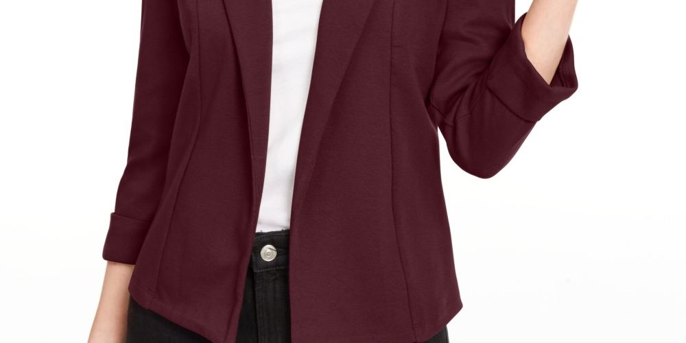 Maison Jules Women's 3/4 Sleeve Knit Blazer Wine Size X-Small
