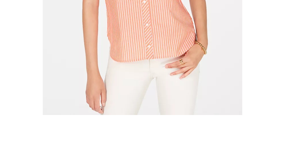 Tommy Hilfiger Cotton Striped Camp Shirt  Orange Size X-Small