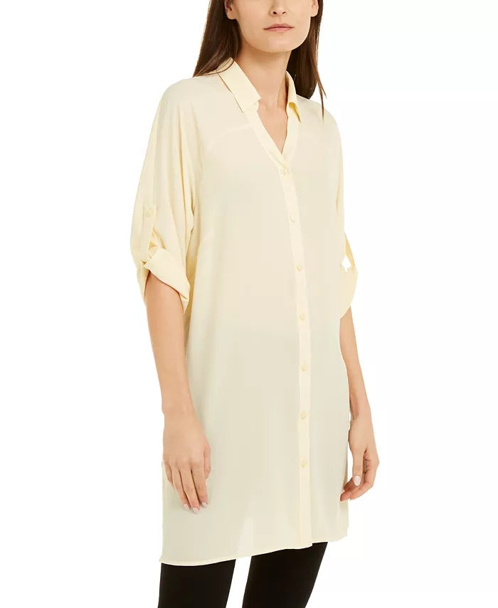 Alfani Roll-Tab Tunic Shirt  Lt/Pas Yel Size S