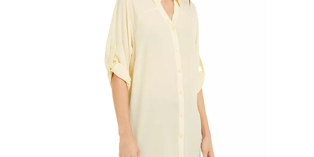 Alfani Roll-Tab Tunic Shirt  Lt/Pas Yel Size S