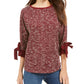 Charter Club Women's Petite Bow Cuff Marled Top  Red Size Petite Small