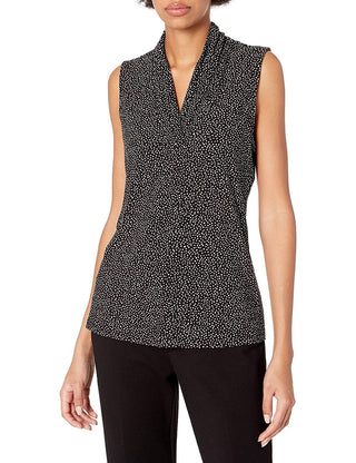 Anne Klein Women's Tess Triple Pleat Sleeveless Top Black Size XXS
