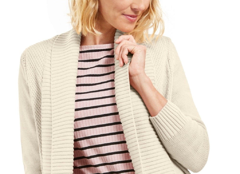 Charter Club Women's Shawl-Collar Mixed-Stitch Sweater Natural Size Petite Medium