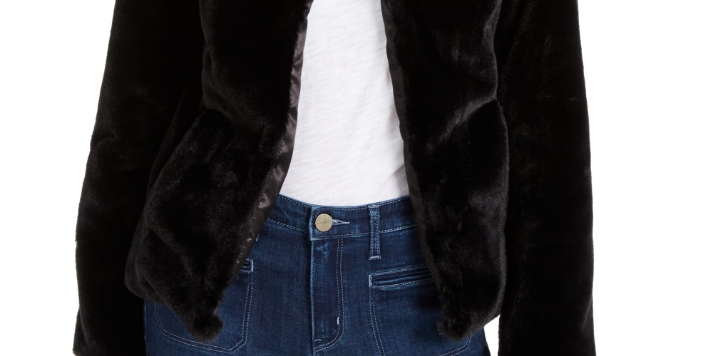 Maison Jules Women's Faux Fur Jacket Black Size X-Small