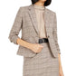 Bar III Women's One Button Plaid Blazer Brown  Size 8