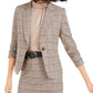Bar III Women's One Button Plaid Blazer Brown  Size 8