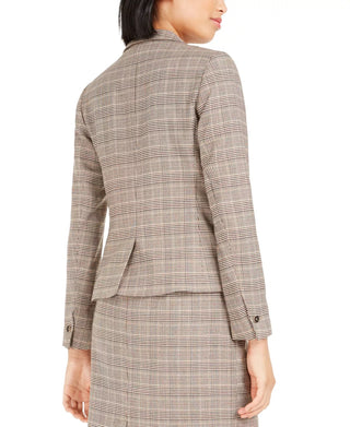 Bar III Women's One Button Plaid Blazer Brown  Size 8