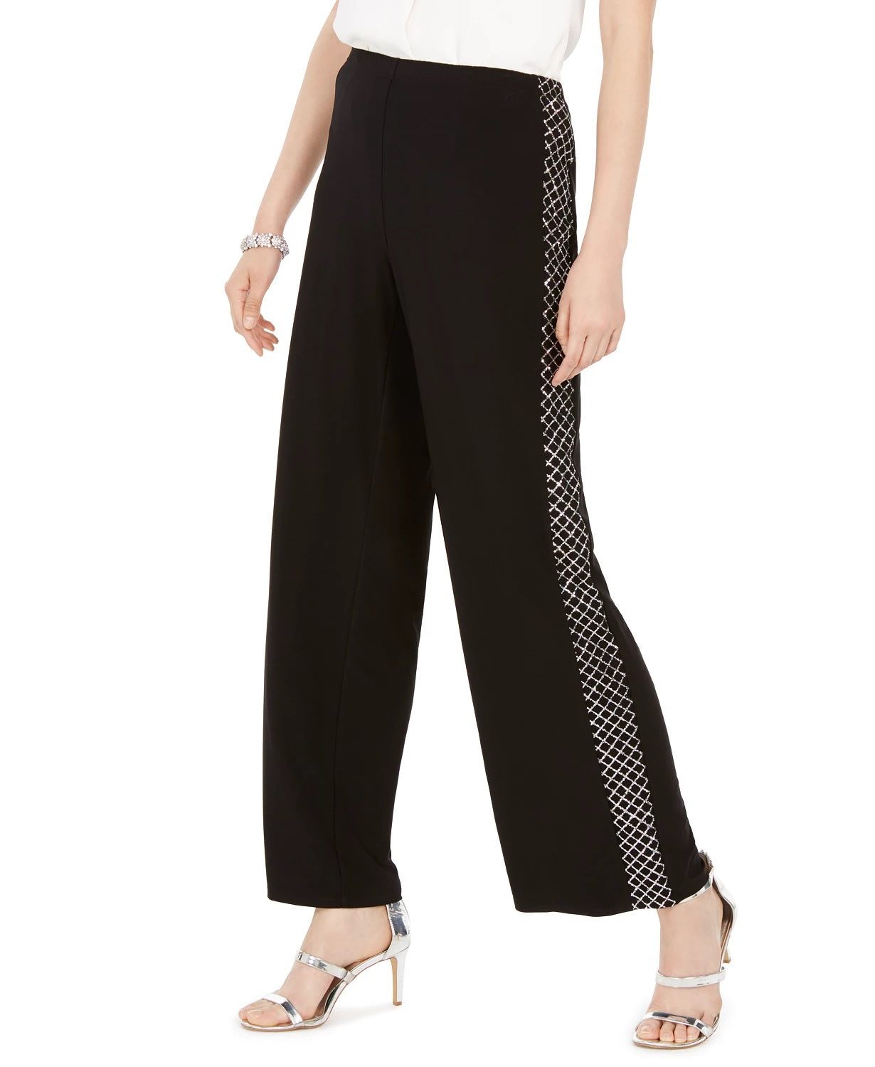 MSK Women's Sparkle Mesh Tuxedo Pants Black Size L