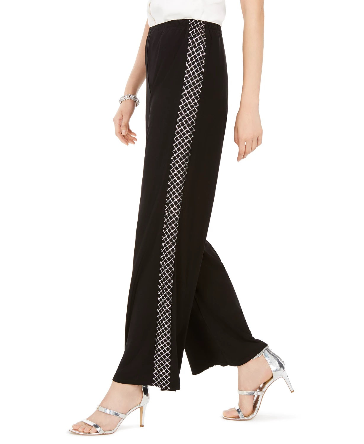 MSK Women's Sparkle Mesh Tuxedo Pants Black Size L