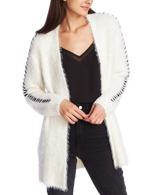 1.STATE Women's Whipstitch Eyelash Cardigan Sweater White