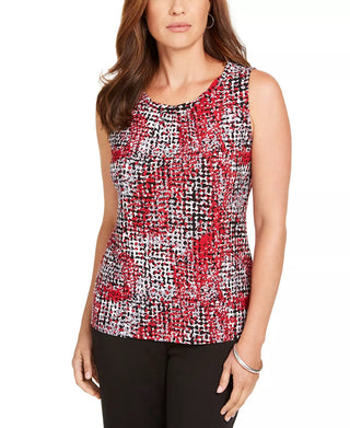Kasper Women's Printed Sleeveless Scoop Neck Tank Top Red Size PM