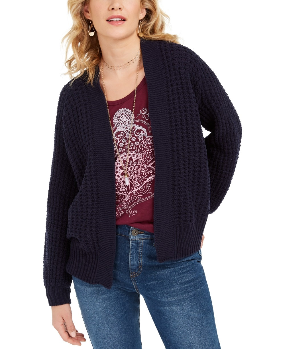 Style & Co Women's Chunky Cable-Knit Open-Front Cardigan Navy Size Extra Small