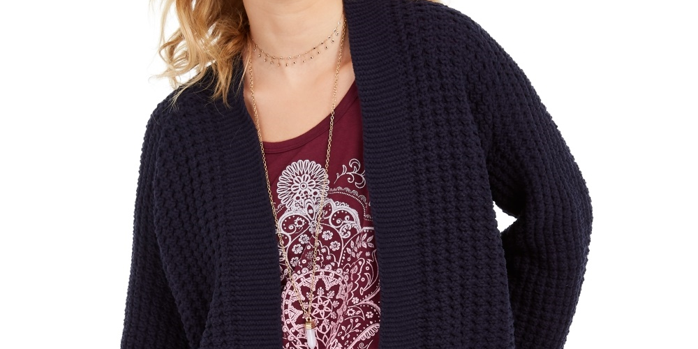 Style & Co Women's Chunky Cable-Knit Open-Front Cardigan Navy Size Extra Small