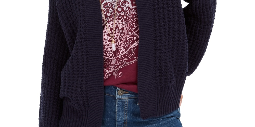 Style & Co Women's Chunky Cable-Knit Open-Front Cardigan Navy Size Extra Small