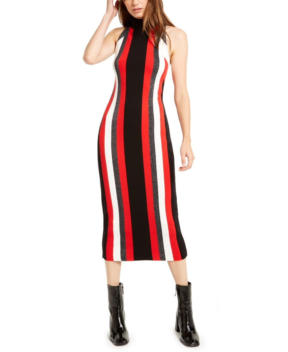 Bar III Women's Metallic-Stripe Sweater Dress Black Size X-Small