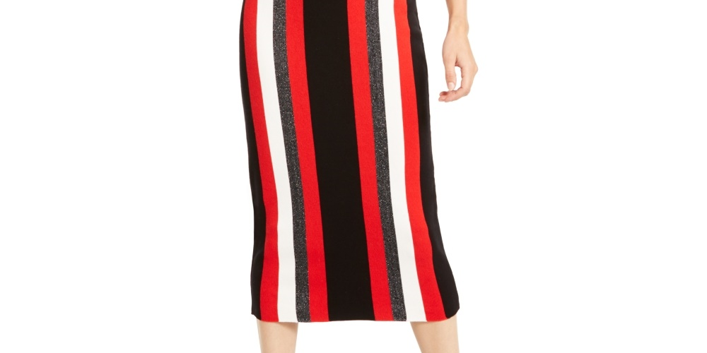 Bar III Women's Metallic-Stripe Sweater Dress Black Size X-Small