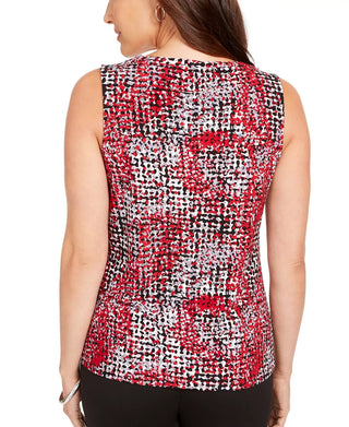 Kasper Women's Pleated Neck Sleeveless Top Red/Black Size PS