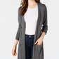 Maison Jules Women's Long Open-Front Jersey Cardigan Sweater Med Gray Size X-Small