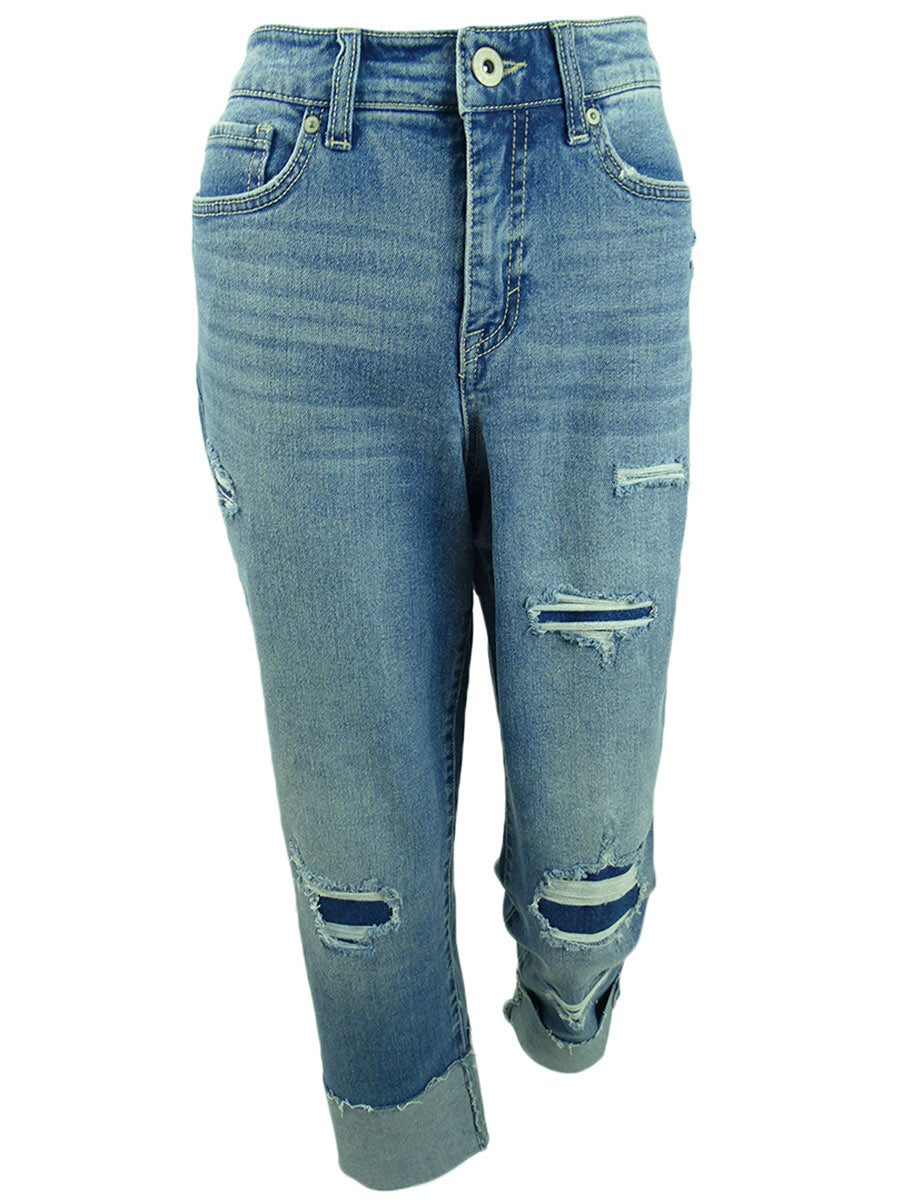 Style & Co Women's Ripped Crop Straight Jeans Blue Size 10
