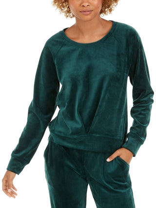 Ideology Women's Velour Pleated SweaT-Shirt Green Size XX-Large