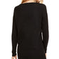 Maison Jules Women's Cotton Blend Striped Long Sleeve Crew Neck Sweater Black Size Medium