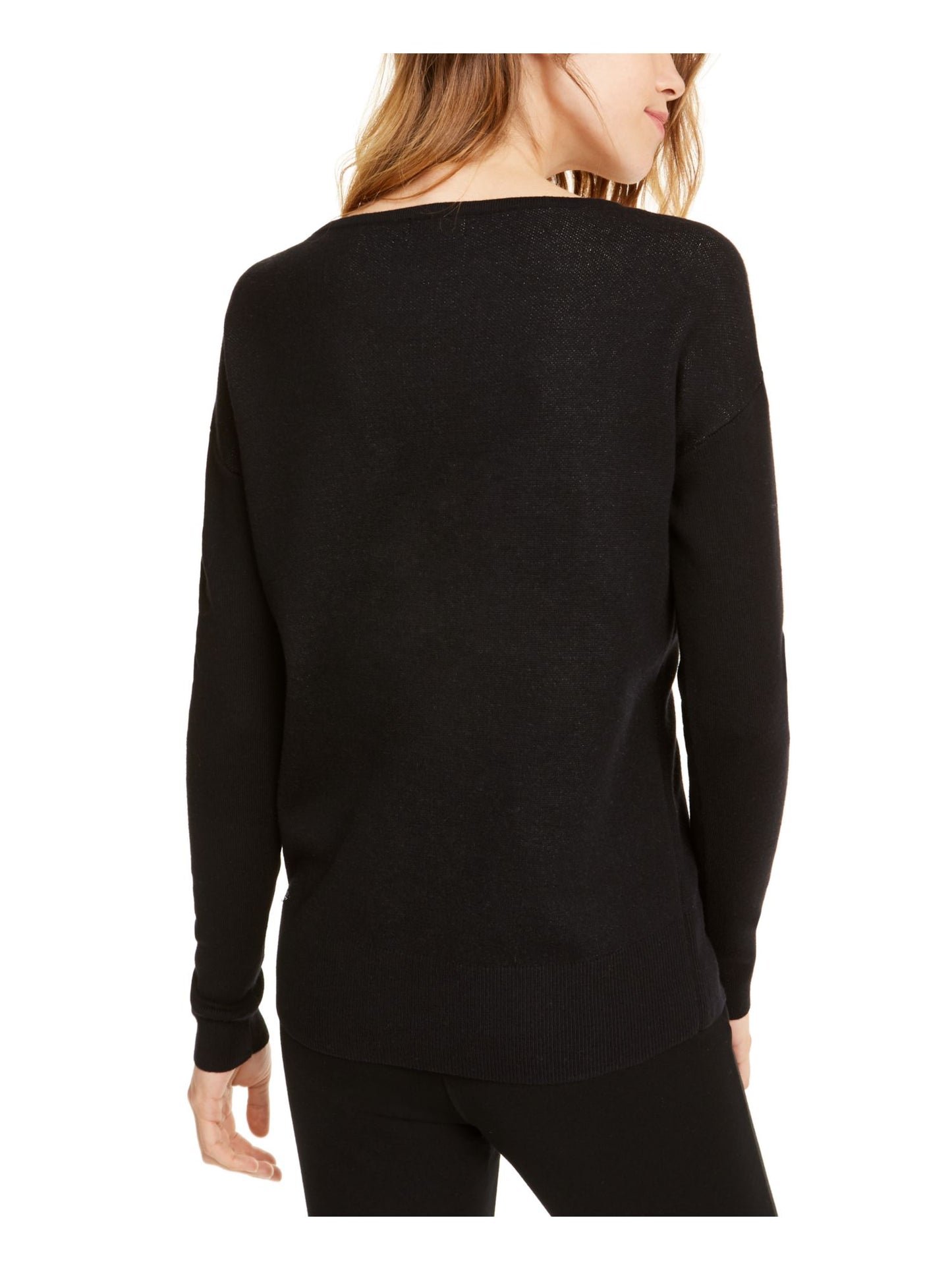 Maison Jules Women's Cotton Blend Striped Long Sleeve Crew Neck Sweater Black Size Medium