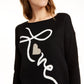 Maison Jules Women's Cotton Blend Striped Long Sleeve Crew Neck Sweater Black Size Medium