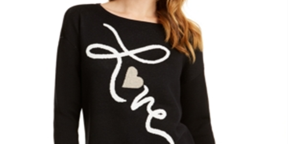 Maison Jules Women's Cotton Blend Striped Long Sleeve Crew Neck Sweater Black Size Medium