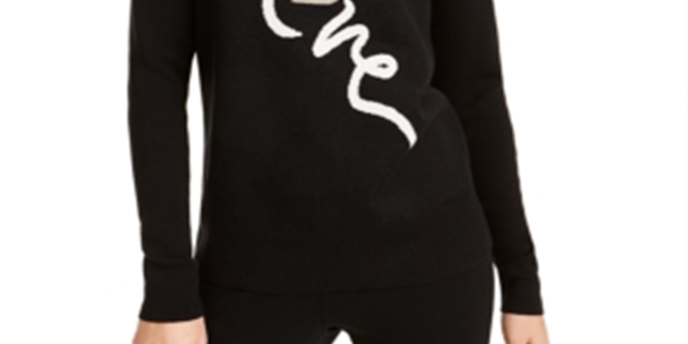 Maison Jules Women's Cotton Blend Striped Long Sleeve Crew Neck Sweater Black Size Medium