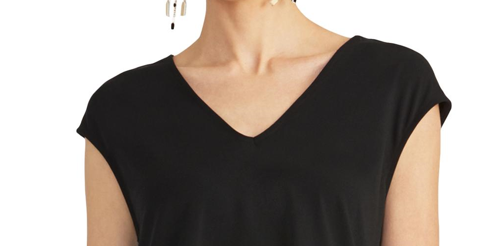 Rachel Roy Women's Bina Cropped V Neck Top Black Size XX-Large