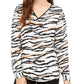 Alfani Women's V Neck Animal Print Top Black Size Small