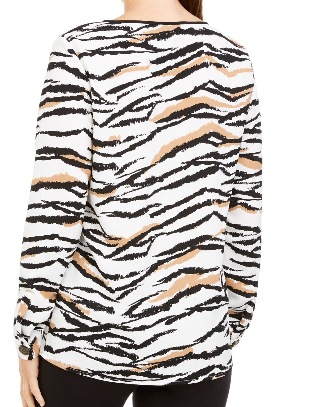 Alfani Women's V Neck Animal Print Top Black Size Small