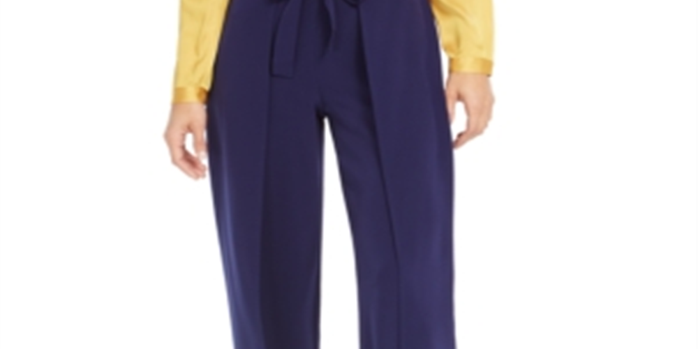 Bar III Women's Wide Leg Tie Front Pants Dark Blue Size XX-Large