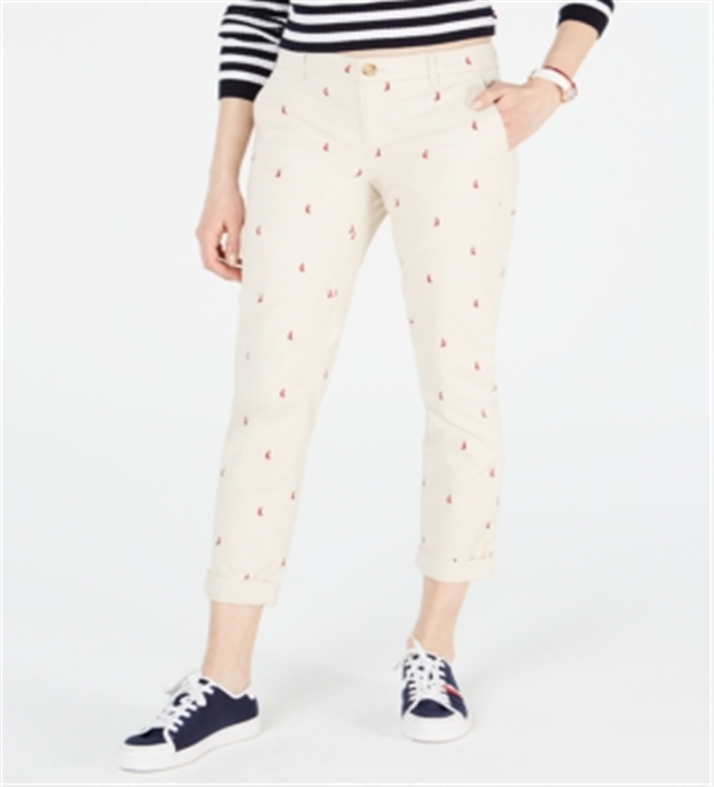 Tommy Hilfiger Women's Sailboat Hampton Chino Straight Leg Pants White Size 2