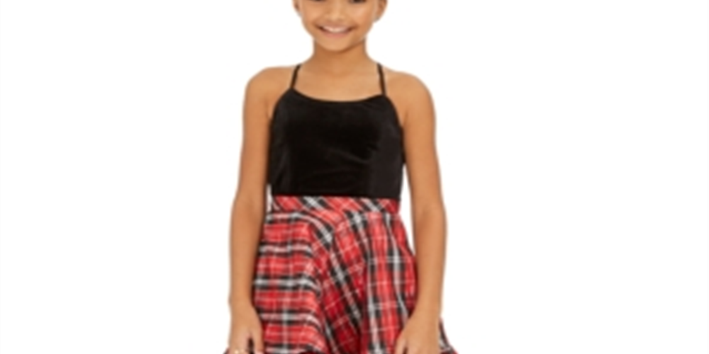 Sequin Hearts Big Girl's 2 Pc Eyelash Bolero & Plaid Dress Red Size 10