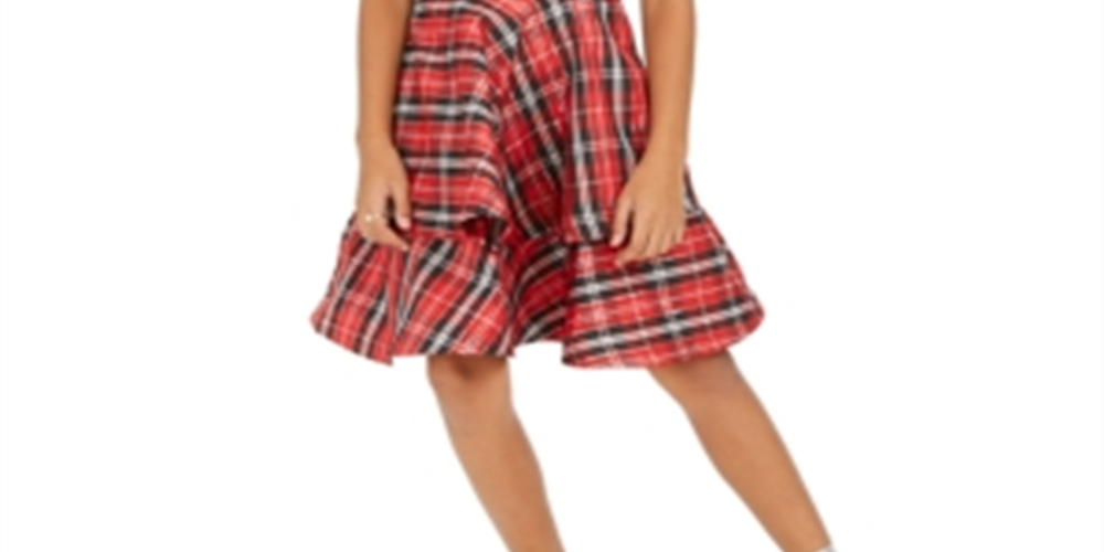Sequin Hearts Big Girl's 2 Pc Eyelash Bolero & Plaid Dress Red Size 10