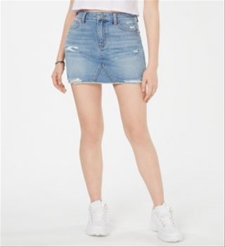 Tinseltown Junior's Ripped Denim Mini Skirt Blue Size 15