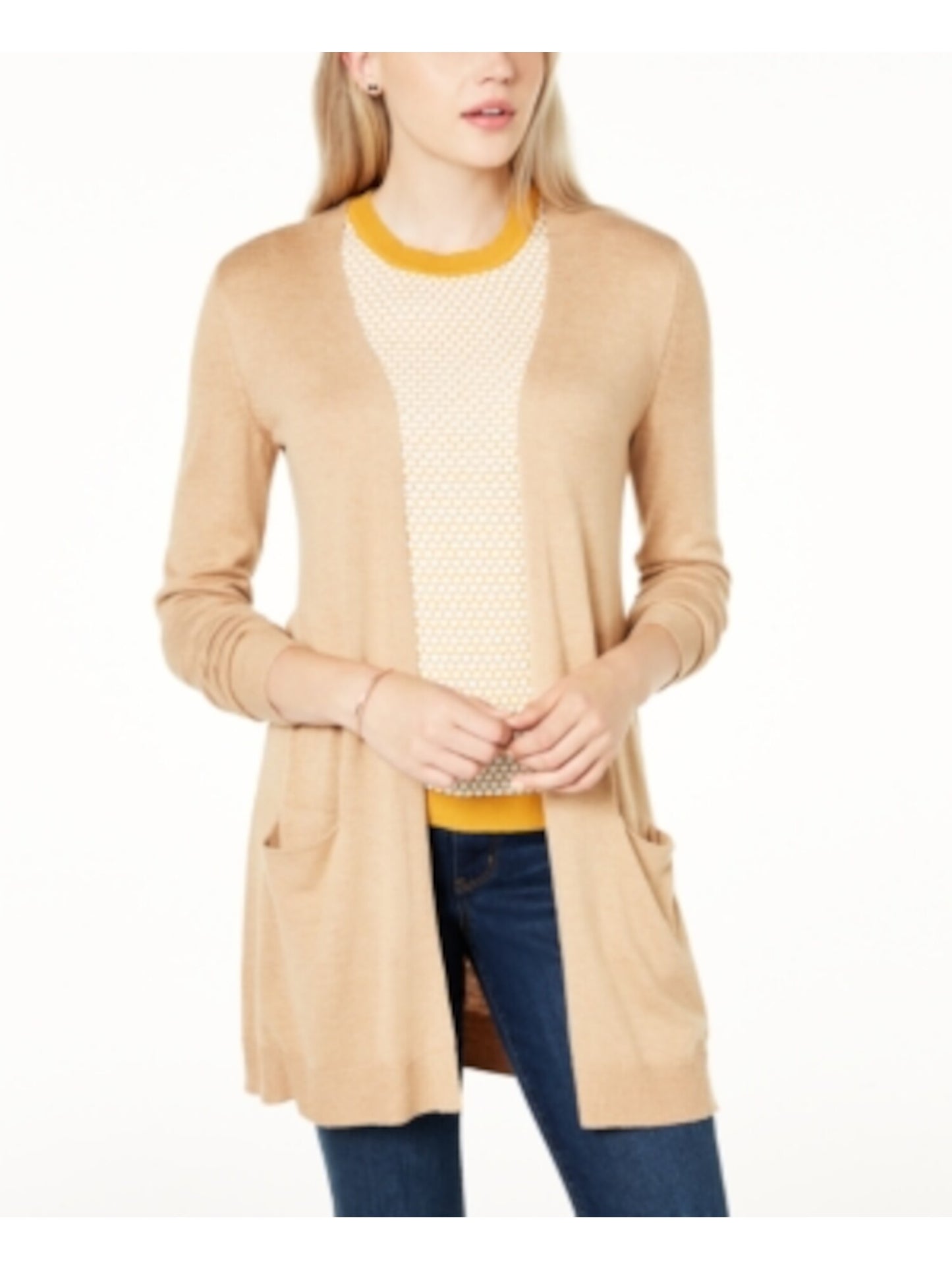 Maison Jules Women's Long Sleeve Open Cardigan Sweater Brown Size X-Small