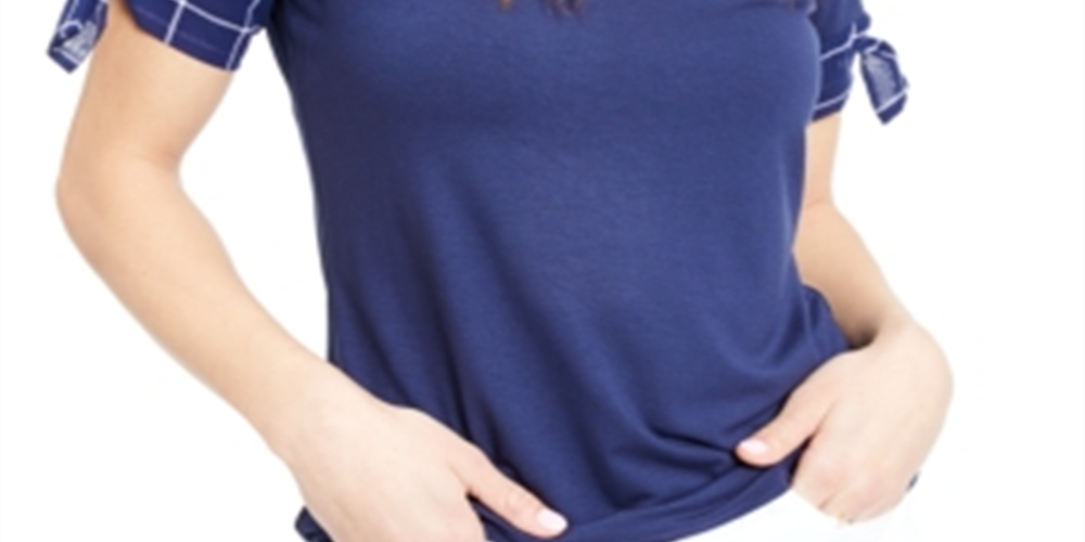 Maison Jules Women's Tie Sleeve Knit Top Blue Size Small