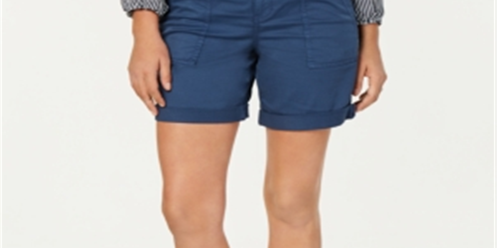 Style & Co Women's Double Pocket Cuffed Shorts Blue Size 12