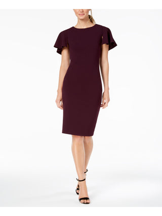 Calvin Klein Women's Short Sleeve Jewel Neck Above the Knee Sheath Evening Dress Purple Size 4