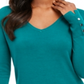 JM Collection Women's Embellished Sleeve V Neck Sweater Green Size Medium