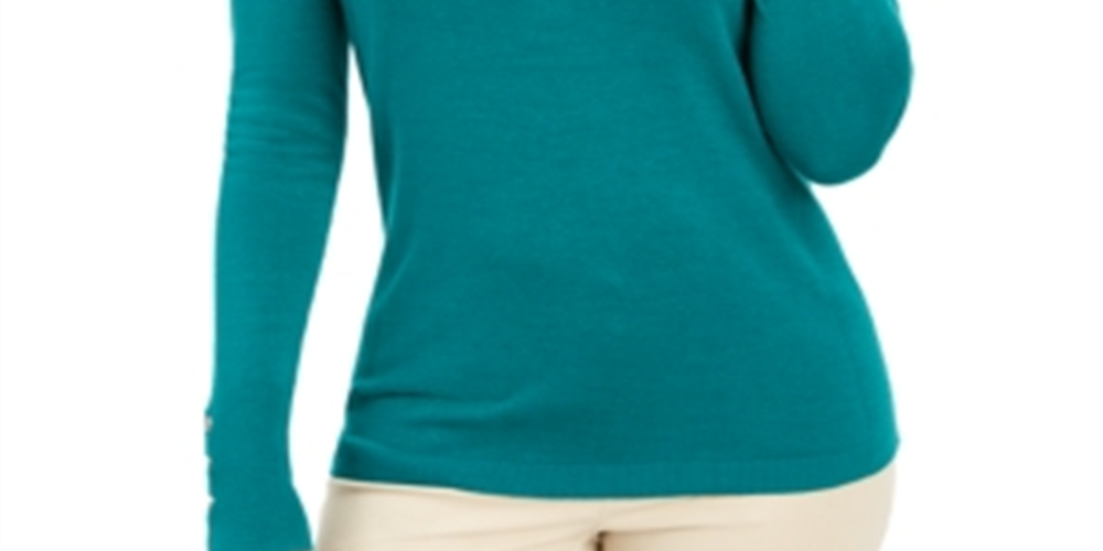 JM Collection Women's Embellished Sleeve V Neck Sweater Green Size Medium