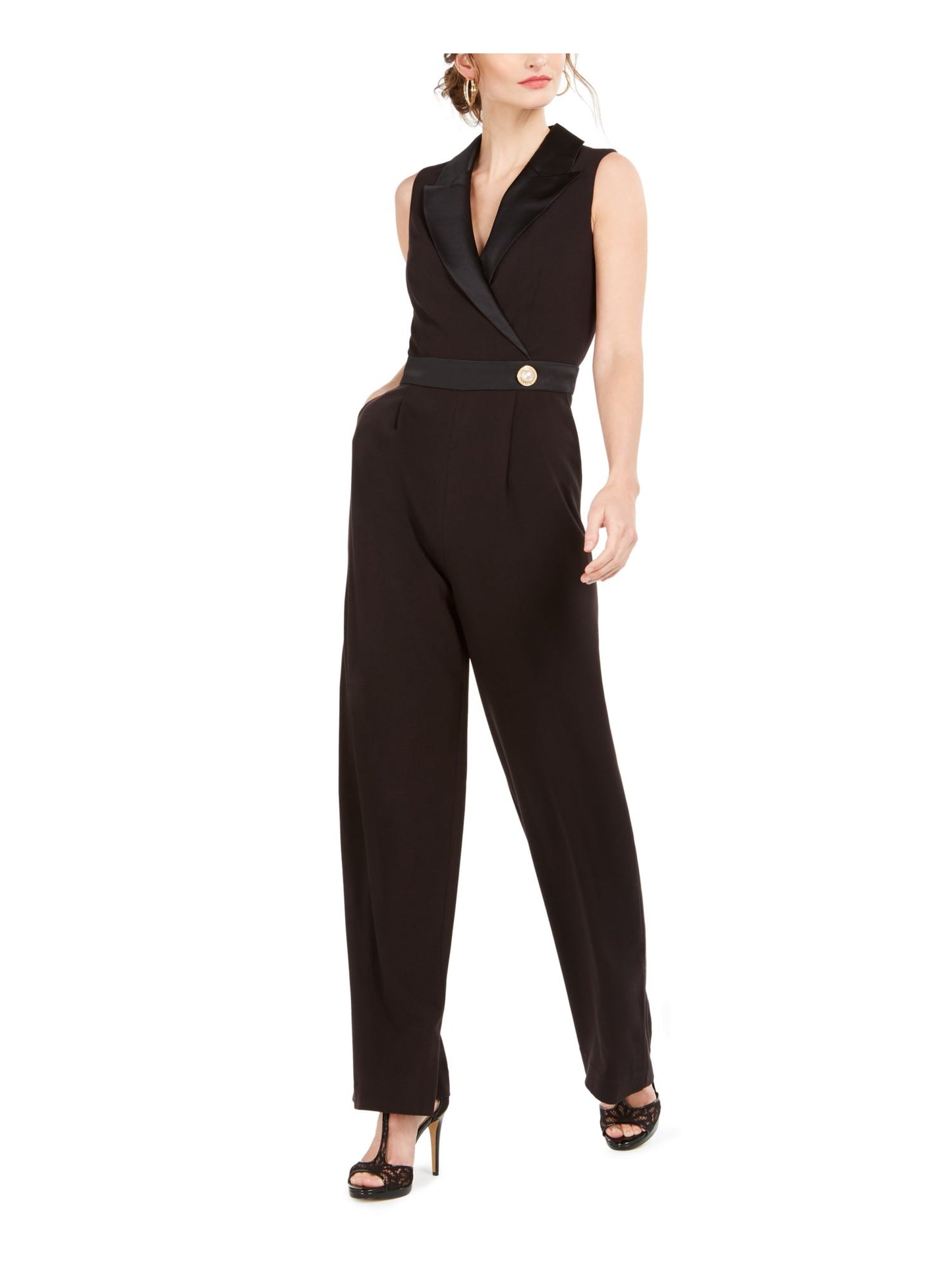 Vince Camuto Women's Sleeveless V Neck Evening Jumpsuit Black Size 2